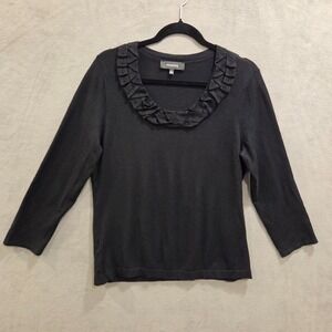 Jones Wear Ruffled Neck Sweater Women's Size Large Coquette Office Casual